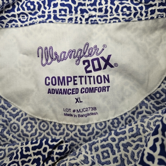 Wrangler Pearl Snap Button Shirt Mens XL Blue 20X Competition Advanced Cowboy - Picture 4 of 10